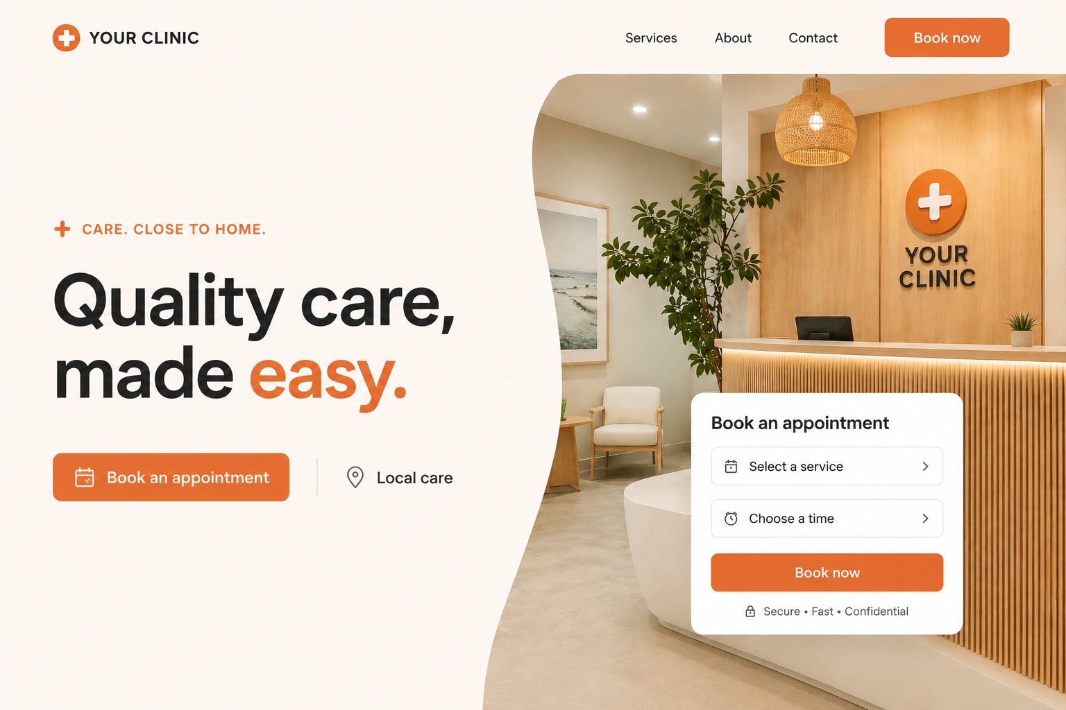 Example clinic website homepage — desktop view